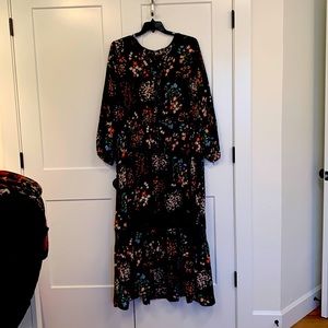 Black floral prairie/peasant/boho/70s Dress Lane Bryant Sz 28 Maxi Length